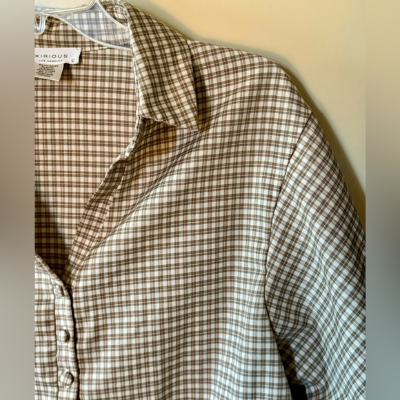 Kirious Los Angeles Womens Tan Plaid Crop Top Cinched Waist Size Large - Picture 2 of 8